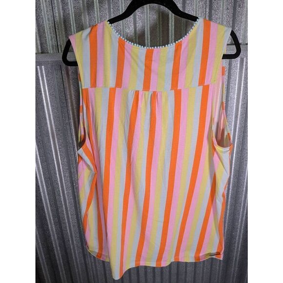 Lands' End Light Weight Trimmed Tank Top, Papaya Orange Multi Stripes Women's 2X - Picture 2 of 6